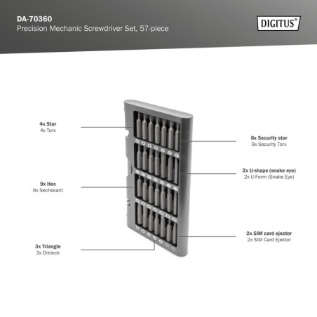 DIGITUS SET CACCIAVITI PER MECCANICA DI PRECISIONE, 57 PEZZI