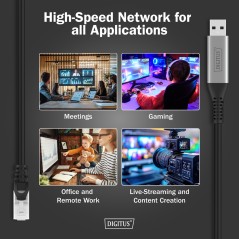 DIGITUS USB 3.2 GEN1 - CAVO ETHERNET RJ45, 1GBIT/S, 5 MT. COLORE NERO