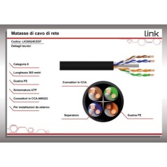 CAVO SOLIDO UTP PER RETI CATEGORIA 6 GUAINA PE PER ESTERNO AWG23 MATERIALE CCA MATASSA MT 305
