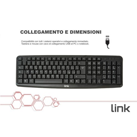 KIT TASTIERA ITALIANA 108 TASTI E MOUSE OTTICO CON CAVO USB