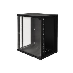 ARMADIO RACK 19" 18 UNITA' DA MURO (A)900 (L)600 X PROFONDITA' 600 MM. COLORE NERO PORTA VETRO