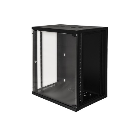 ARMADIO RACK 19" 18 UNITA' DA MURO (A)900 (L)600 X PROFONDITA' 600 MM. COLORE NERO PORTA VETRO