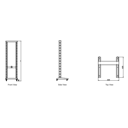 FRAME DI MONTAGGIO APERTO 19" 42 UNITA' CON 2 MONTANTI 600X600 MM COLORE NERO