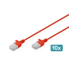 CAVO RETE CAT 6 U-UTP RAME LSZH SLIM 2 M, ROSSO, 10 PEZZI