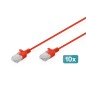 CAVO RETE CAT 6 U-UTP RAME LSZH SLIM 2 M, ROSSO, 10 PEZZI