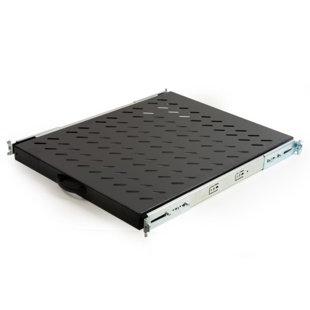 RIPIANO UNIVERSALE PER ARMADIO RACK 19" ESTRAIBILE SU BINARI TELESCOPICI 1 UNITA' NERO 570 MM.