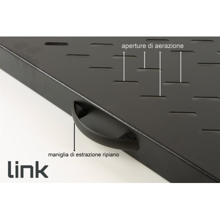 RIPIANO UNIVERSALE PER ARMADIO RACK 19" ESTRAIBILE SU BINARI TELESCOPICI 1 UNITA' NERO 570 MM.
