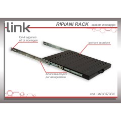 RIPIANO UNIVERSALE PER ARMADIO RACK 19" ESTRAIBILE SU BINARI TELESCOPICI 1 UNITA' NERO 570 MM.
