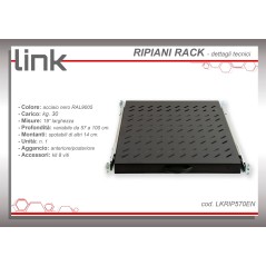 RIPIANO UNIVERSALE PER ARMADIO RACK 19" ESTRAIBILE SU BINARI TELESCOPICI 1 UNITA' NERO 570 MM.