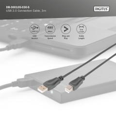 DIGITUS CAVO DI COLLEGAMENTO USB 2.0, USB A - USB B