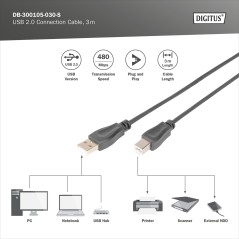 DIGITUS CAVO DI COLLEGAMENTO USB 2.0, USB A - USB B