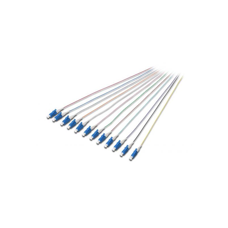 SET 12 CAVI PIGTAIL FIBRA OTTICA COLORATI CONNETTORI LC OS2 09/125 SIMPLEX