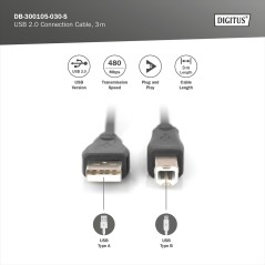 DIGITUS CAVO DI COLLEGAMENTO USB 2.0, USB A - USB B