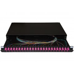 PANNELLO FIBRA OTTICA 19" CON 24 ADATTATORI SC SIMPLEX OM4 PROFONDITA' 250 MM CON PIGTAIL INSTALLATI COLORE NERO