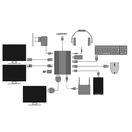 DOCKING STATION USB-C CON 12 PORTE USB, HDMI®, DP, VGA, PD, AUDIO, GIGABIT, CARD, PER NOTEBOOK TABLET E SMARTPHONE