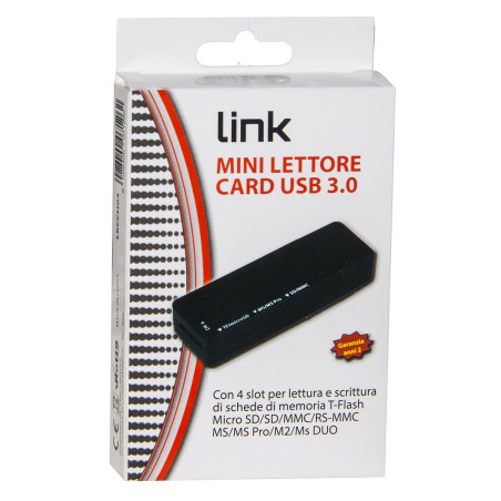 MINI LETTORE CARD USB 3.0 FINO A 5 GBPS LETTURA SIMULTANEA DI 4 SCHEDE T-FLASH, MICRO SD, SD, MMC, RS-MMC, MS, MS PRO, MS, MS DU