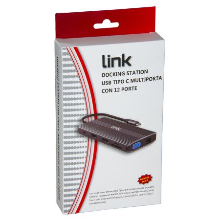 DOCKING STATION USB-C CON 12 PORTE USB, HDMI®, DP, VGA, PD, AUDIO, GIGABIT, CARD, PER NOTEBOOK TABLET E SMARTPHONE