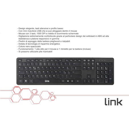 KIT TASTIERA ITALIANA E MOUSE WIRELESS CON PILE INCLUSE