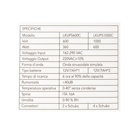 GRUPPO DI CONTINUITA' 1000VA/600W LINE INTERACTIVE CON 4 PRESE CON DISPLAY
