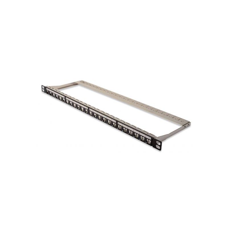PANNELLO PATCH 19" 24 PORTE PER CONNETTORI KEYSTONE (VUOTO) 1/2 UNITA' SCHERMATO COLORE NERO