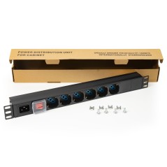 MULTIPRESA DA RACK 19" 6 PRESE UNIVERSALI CON CAVO ALIMENTAZIONE C14 MASCHIO REMOVIBILE