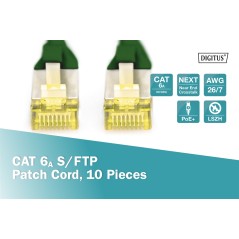 CAVO PATCH CAT 6A S/FTP, 10 PEZZI , 3 MT. COLORE VERDE