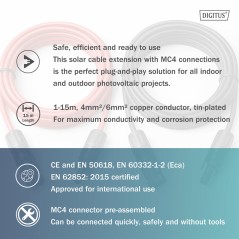 DIGITUS PROLUNGA CAVO SOLARE 3 M, 4 MM CONNESSIONE MC4, CAVO FV 1500 V DC, RESISTENTE AI RAGGI UV E ALLE INTEMPERIE, 2 CAVI, 1X