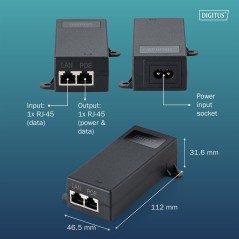 INIETTORE DIGITUS GIGABIT ETHERNET POE++  802.3BT (60 W) COLORE BIANCO