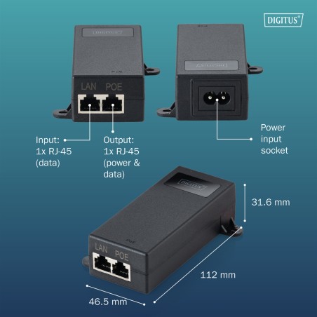 INIETTORE DIGITUS GIGABIT ETHERNET POE++  802.3BT (60 W) COLORE BIANCO