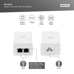 INIETTORE GIGABIT ETHERNET POE++ 802.3AT, 30 W PICCOLO ALLOGGIAMENTO, BIANCO