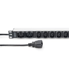 DIGITUS PRESA MULTIPLA CON PROFILO IN ALLUMINIO, 10X CON PROTEZIONE PULL-OUT, CAVO DI ALIMENTAZIONE DI 2 M, PRESA IEC C20