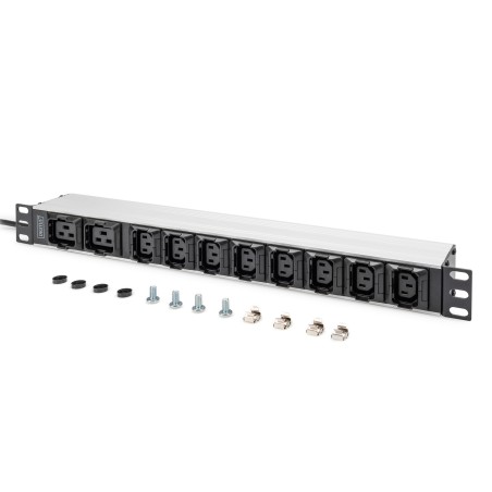 DIGITUS PRESA MULTIPLA CON PROFILO IN ALLUMINIO, 10X CON PROTEZIONE PULL-OUT, CAVO DI ALIMENTAZIONE DI 2 M, PRESA IEC C20