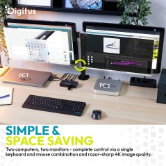 DIGITUS DIGITUS SWITCH KVM USB-C 3.0 DUAL HDMI, 2 PORTE, 4K60HZ, LINEA CORE