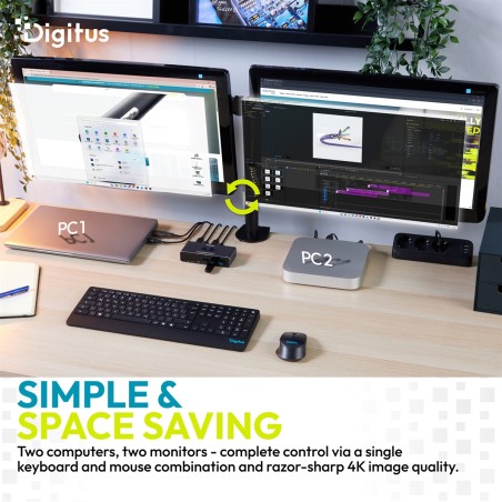 DIGITUS DIGITUS SWITCH KVM USB-C 3.0 DUAL HDMI, 2 PORTE, 4K60HZ, LINEA CORE