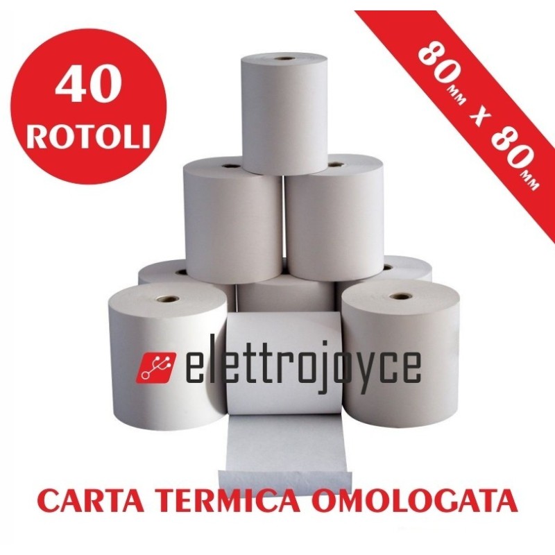 40 ROTOLI DI CARTA TERMICA OMOLOGATA MM 80 X 80 IN ALTA QUALITA' FORO12 40 ROTOLI DI CARTA TERMICA OMOLOGATA MM 80 X 80 IN ALTA QUALITA' FORO12
