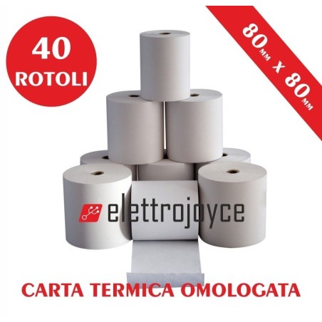 40 ROTOLI DI CARTA TERMICA OMOLOGATA MM 80 X 80 IN ALTA QUALITA' FO...