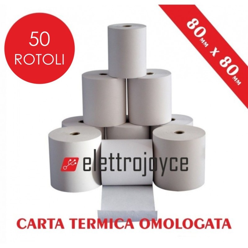 50 ROTOLI DI CARTA TERMICA OMOLOGATA MM 80 X 80 IN ALTA QUALITA' FORO12 50 ROTOLI DI CARTA TERMICA OMOLOGATA MM 80 X 80 IN ALTA QUALITA' FORO12