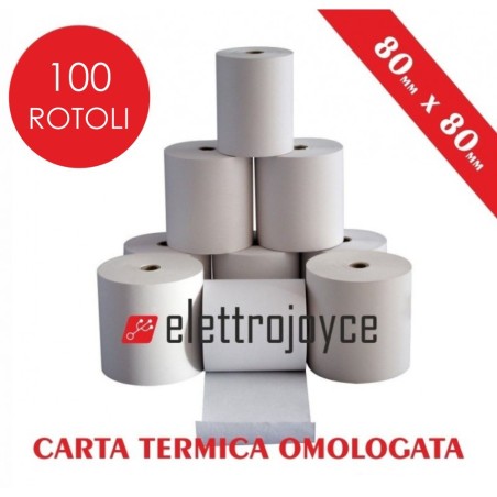 100 ROTOLI DI CARTA TERMICA OMOLOGATA MM 80 X 80 IN ALTA QUALITA' F...