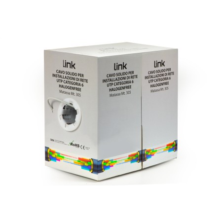 CAVO SOLIDO UTP PER RETI CATEGORIA 6 LSZH AWG23 MATERIALE CCA MATASSA MT 305 CLASSE CPR ECA