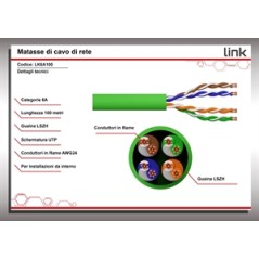 MATASSA CAVO RETE CATEGORIA 6A NON SCHERMATO UTP AWG24 HALOGENFREE FLESSIBILE COLORE VERDE MT.100