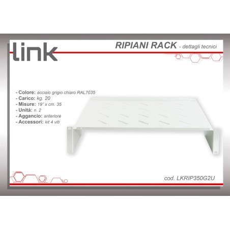 RIPIANO PER ARMADIO 19" 2U PROFONDITA' 350 MM. (UNIVERSALE) COLORE GRIGIO