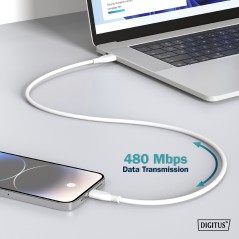 CAVO RICARICA GUAINA SILICONE USB-A / USB-C 1M, USB 2.0, 60W, BIANCO