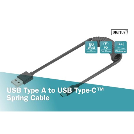 DIGITUS CAVO A SPIRALE USB 2.0 - DA USB - A A USB - C MT 1