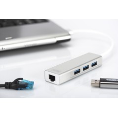 HUB A 3 PORTE USB 3.0 E ADATTATORE LAN GIGABIT DIGITUS