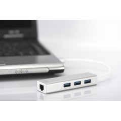 HUB A 3 PORTE USB 3.0 E ADATTATORE LAN GIGABIT DIGITUS