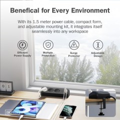 DIGITUS PRESA PER UFFICIO A 3 VIE CON 2X CONNESSIONI USB-A E 1X USB-C, NERO