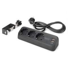 DIGITUS PRESA PER UFFICIO A 3 VIE CON 2X CONNESSIONI USB-A E 1X USB-C, NERO