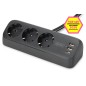 DIGITUS PRESA PER UFFICIO A 3 VIE CON 2X CONNESSIONI USB-A E 1X USB-C, NERO