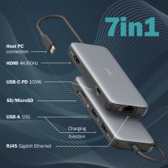 DOCKING STATION USB-C, 7 PORTE 1XHDMI, 3XUSB3.0, 1XRJ45, 1X SD, 1X MICROSD, 1XUSB-CPD