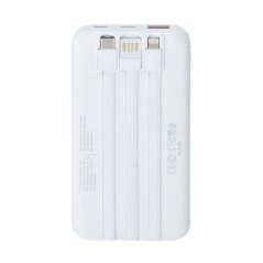 BATTERY BANK (10000 MAH) 22,5W FAST CHARGER CON 3 CAVI INTEGRATI ( DI CUI TYPE C ED USB CON FUNZIONE RICARICA ) BIANCA